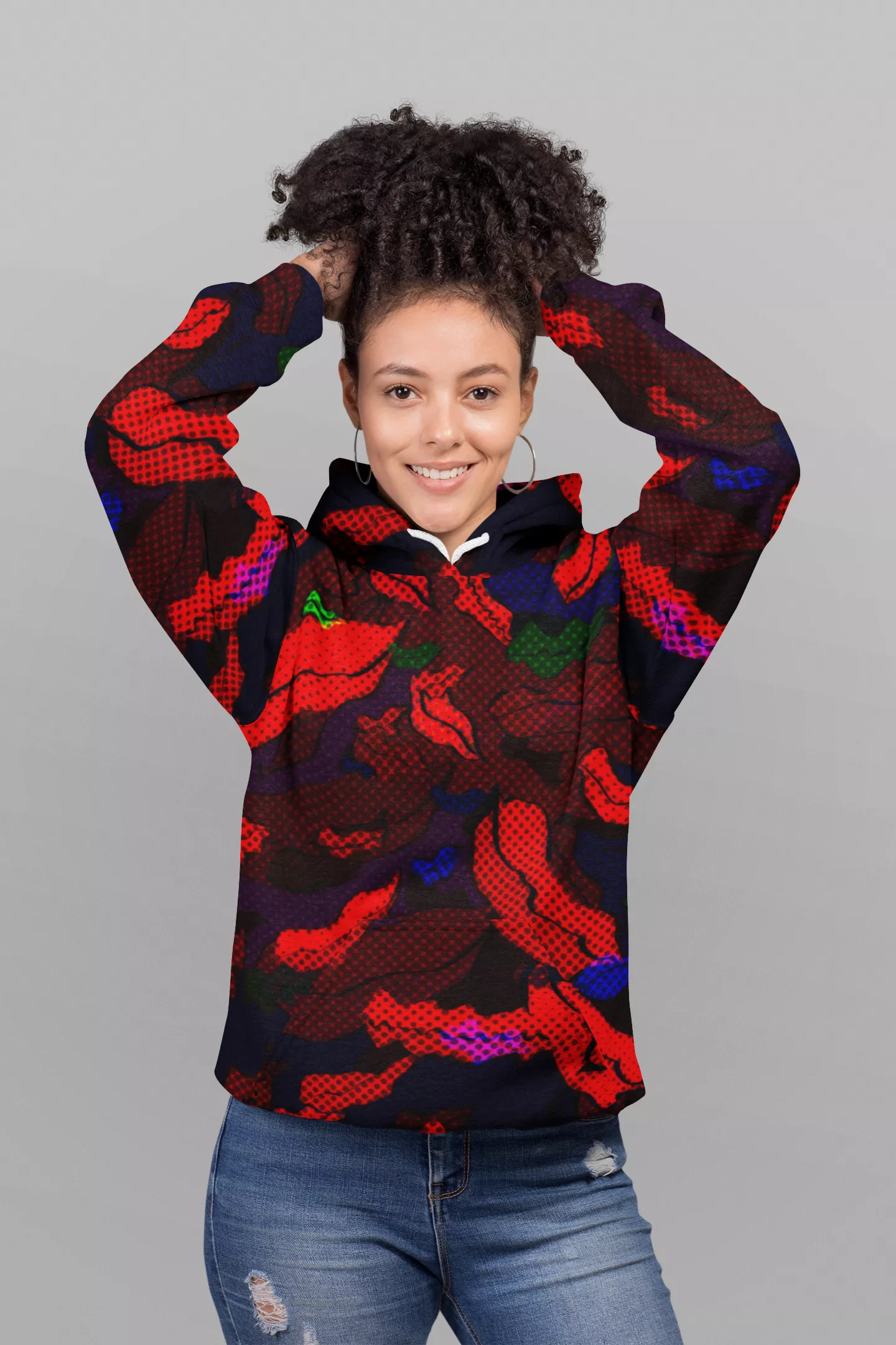 23FT006-2亲吻（波点红色）套头衫 kiss （red dot) hoodie