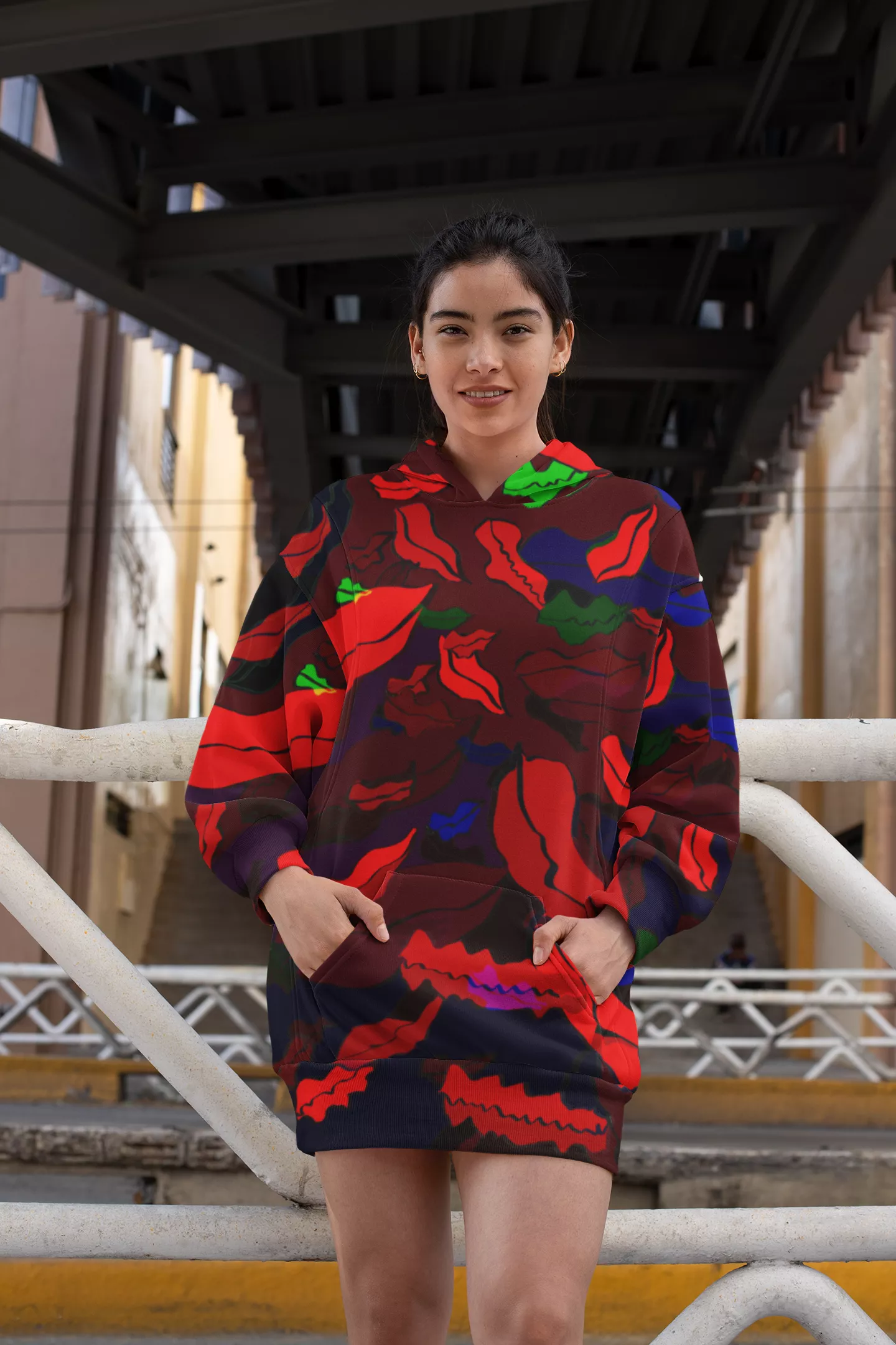 23FT002-1 亲吻（红色）帽衫裙 kiss （red ）sweat dress