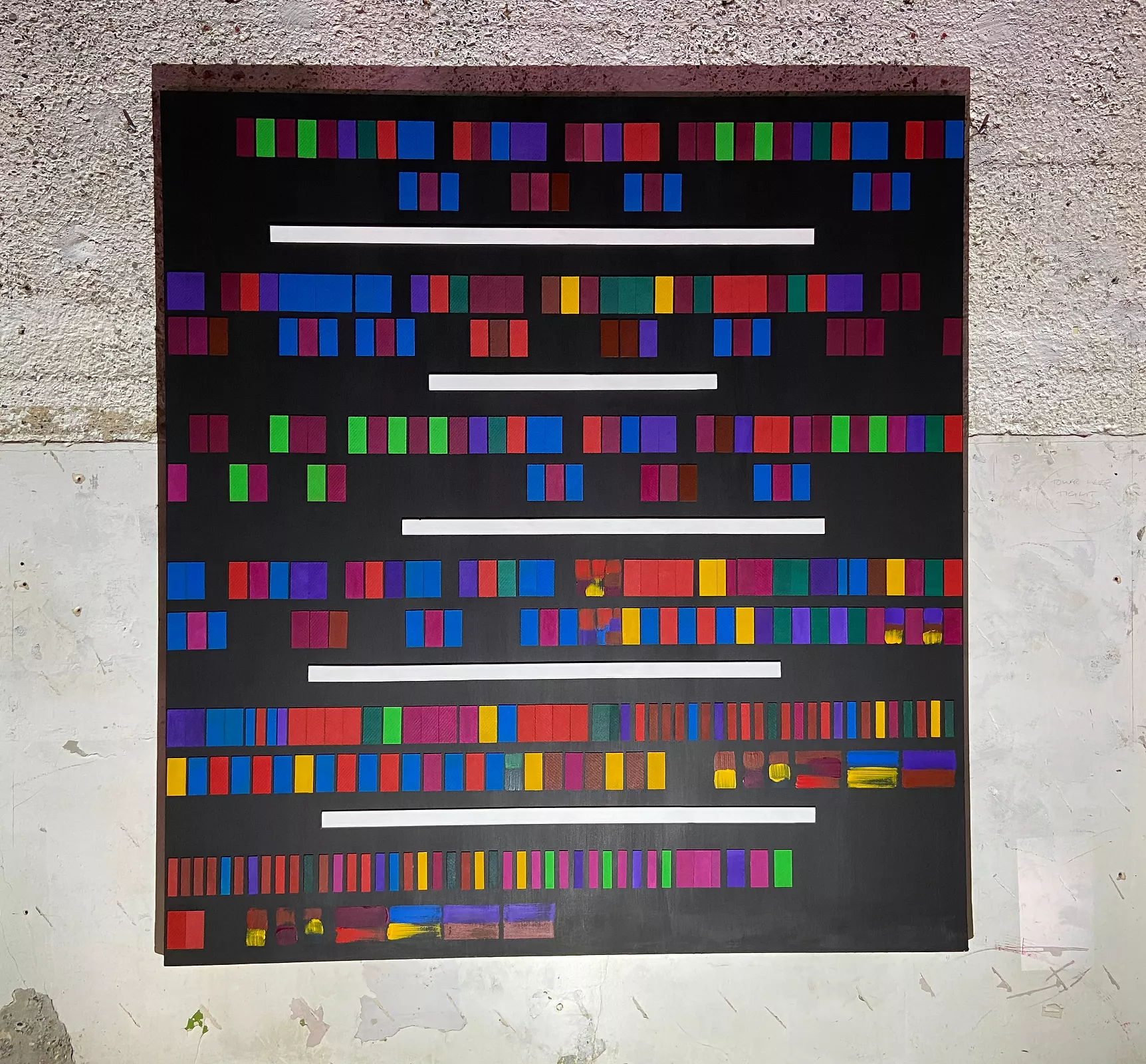 Beethoven: Fur Elise Page1. A Visualized Piece of Sheet Music, 2022 贝多芬:致爱丽丝第一页可视化乐谱 Acrylic and wood paint on canvas 丙烯、木材拼贴 198X213cm