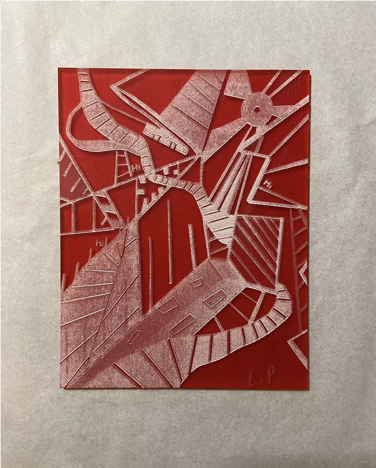 Hide and seek, in and out the Royal Festival Hall 捉迷藏，皇家节日大厅内外, 2022 PVC 板激光切割 Laser Cutting on PVC 11X14cm