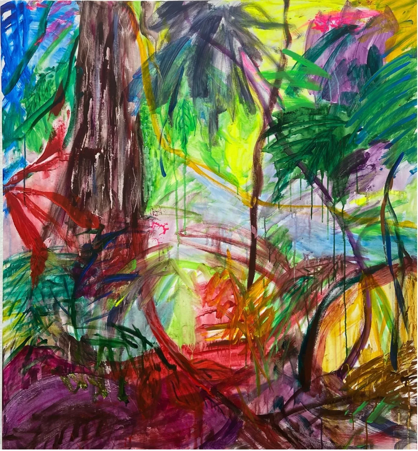 Irish Flute rain forest 爱尔兰风笛雨林， 2022 Acrylic and watercolor paint on canvas 丙烯和水粉 121.5X131.5cm