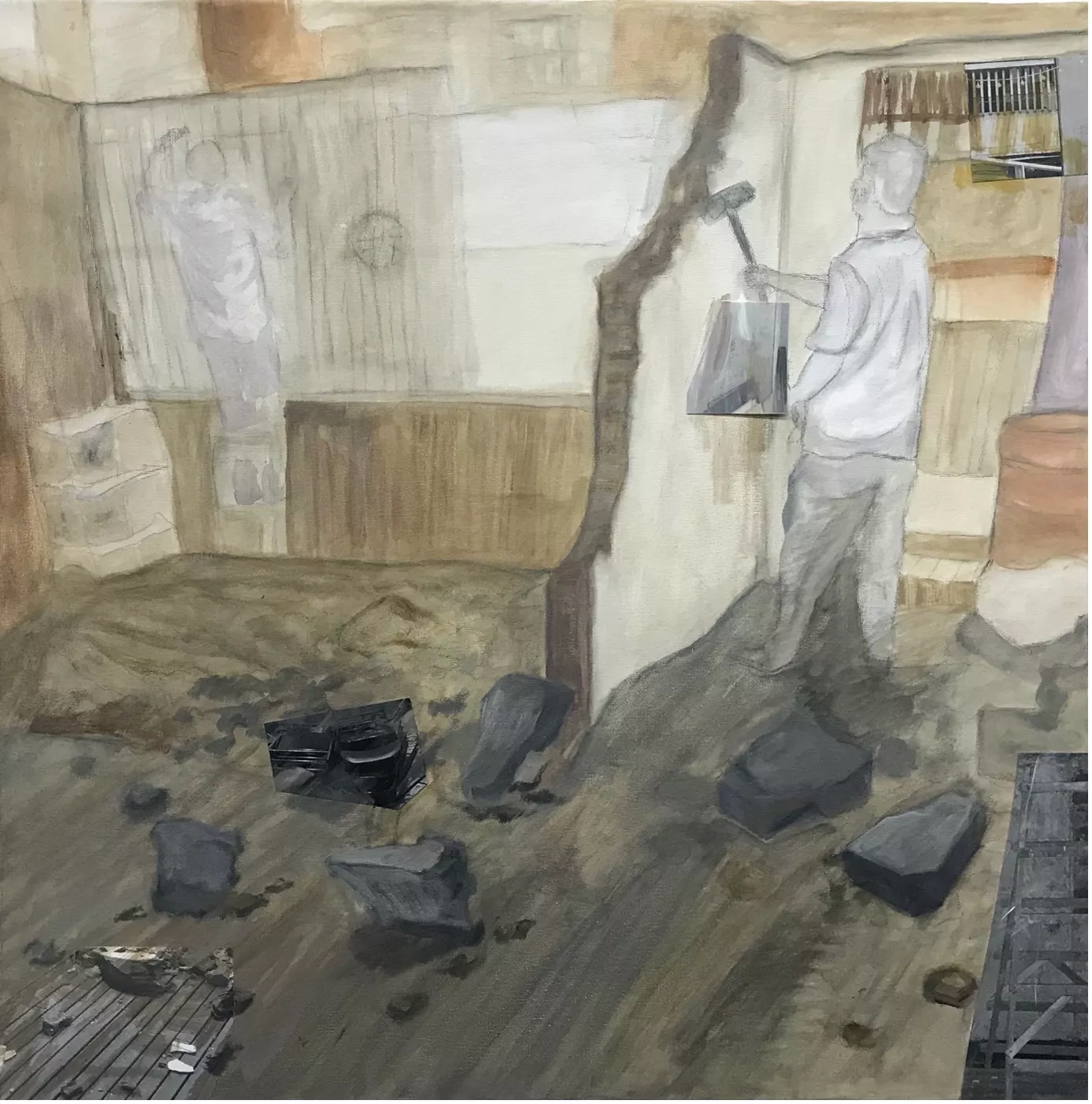 Memory of Roc Sun Art Space,  courtyard destroy 《鹏阳艺术空间的回忆》4阳台被毁 Acrylic on canvas丙烯 60X60cm